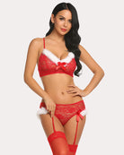 avidlove women christmas lingerie two piece santa bra and panty with garter belt set red lace babydoll