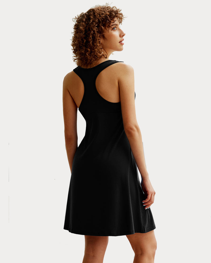 Black racerback modal nightgown. Soft sleep dress for women by Avidlove, offering comfort and style.