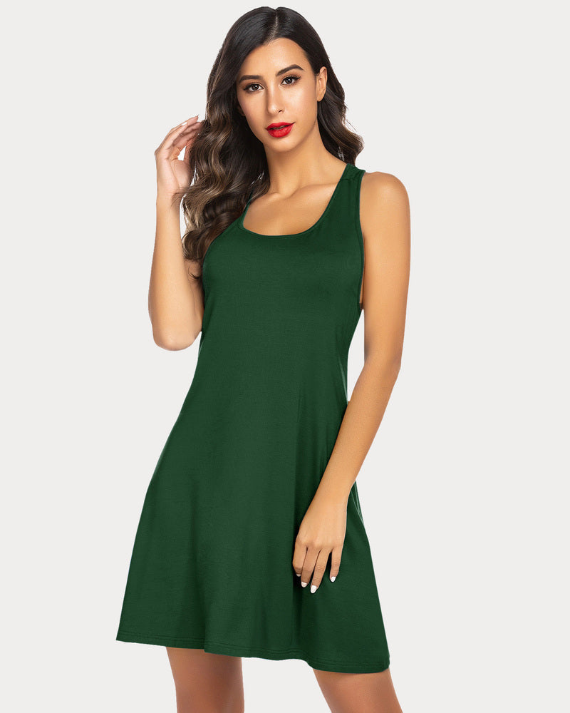 Green racerback tank dress nightgown. Modal sleep dress for women by Avidlove.