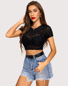 avidlove mesh crop top for women short sleeve bodycon tees see through blouse o neck clubwear