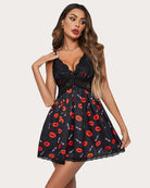 avidlove lace floral print babydoll v neck full slip sleep dress