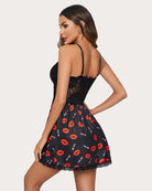 avidlove lace print sleepwear v neck full slip sleep dress