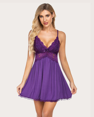 Aayomet Lingerie For Women Kinky Women Nightgown Chemises Lace Modal  Sleepwear V-Neck Full Slip Sleep Dress,Black S