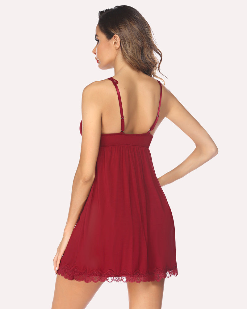 Burgundy lace nightgown with adjustable straps and lace trim, a sexy lingerie option