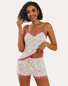 avidlove women heart print cami pajama set lace trim short pj set with shorts