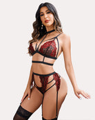 avidlove lace garter lingerie set with removable choker teddy babydoll strappy bra and panty set no stockings