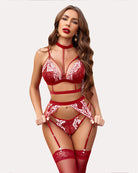 avidlove lace garter lingerie set with removable choker teddy babydoll strappy bra and panty set no stockings