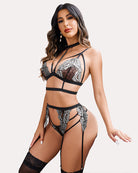 avidlove lace garter lingerie set with removable choker teddy babydoll strappy bra and panty set no stockings