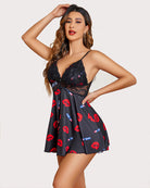 heart print lace babydoll full slip dress