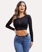 avidlove women mesh crop top long sleeve see through shirt sheer blouse o neck clubwear s 4xl