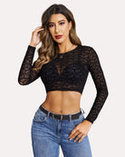 avidlove women leopard print mesh crop top long sleeve see through shirt o neck clubwear