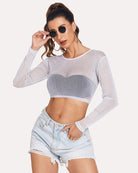 avidlove women mesh crop top long sleeve see through shirt sheer blouse o neck clubwear s 4xl