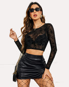 avidlove women mesh crop top long sleeve see through shirt sheer blouse o neck clubwear s 4xl