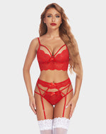 Lace Bra and Panty Set with Garter Belts