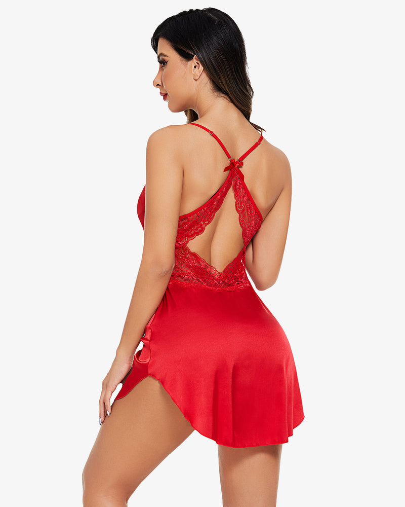 Red satin nightgown with lace, adjustable straps. Sexy Avidlove lingerie for women