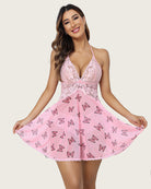 avidlove lace floral print babydoll halter v neck dress