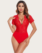 avidlove women lace short sleeve bodysuit sexy deep v snap crotch clubwear tops s xxl