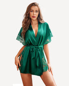 avidlove satin eyelash sleepwear robe lace kimono side split silk robes