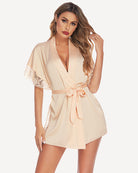 avidlove women lingerie robe satin sleepwear eyelash lace kimono side split sexy silk robes