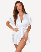 avidlove satin eyelash sleepwear robe lace kimono side split silk robes