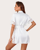 avidlove satin eyelash sleepwear robe lace kimono side split silk robes