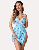 print lace side slit chemise