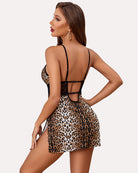 print lace side slit chemise