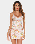 print lace side slit chemise