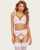 avidlove 3 piece lace leaves bra and panty set with garter blet