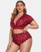 avidlove plus size lingerie plus floral lace scallop trim lingerie set deep v allover lace bra panties set sexy clubwear