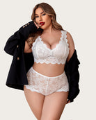 avidlove plus size lingerie set for women sexy lace halter bralette high waist panty set