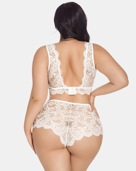 avidlove plus size lingerie set for women sexy lace halter bralette high waist panty set