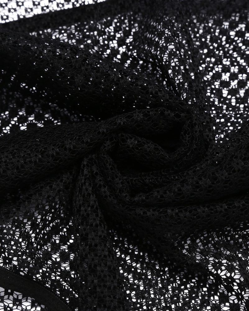 Black fishnet fabric detail from Avidlove lingerie, emphasizing its texture and open weave.