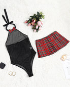 avidlove women schoolgirl lingerie sexy roleplay lingerie set student costumes snap crotch bodysuit and mini skirt