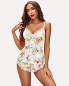 avidlove floral print satin pajamas set lace sleepwear sexy lingerie cami shorts set