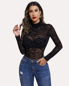 avidlove long sleeve floral bodysuit for women turtleneck sheer mesh bodysuit geo print leotards