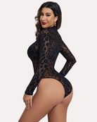 avidlove long sleeve floral bodysuit for women turtleneck sheer mesh bodysuit geo print leotards