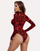 avidlove long sleeve floral bodysuit for women turtleneck sheer mesh bodysuit geo print leotards