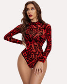 avidlove long sleeve bodysuit for women turtleneck sheer mesh bodysuit geo print leotards