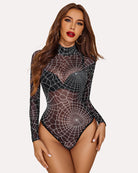 avidlove long sleeve bodysuit for women turtleneck sheer mesh bodysuit geo print leotards