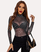 avidlove long sleeve floral bodysuit for women turtleneck sheer mesh bodysuit geo print leotards