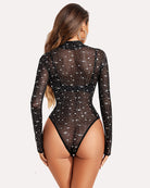 avidlove long sleeve bodysuit for women turtleneck sheer mesh bodysuit geo print leotards