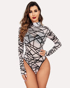 avidlove long sleeve bodysuit for women turtleneck sheer mesh bodysuit geo print leotards