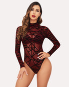 avidlove long sleeve bodysuit for women turtleneck sheer mesh bodysuit geo print leotards