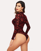 avidlove long sleeve bodysuit for women turtleneck sheer mesh bodysuit geo print leotards