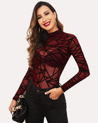 avidlove long sleeve floral bodysuit for women turtleneck sheer mesh bodysuit geo print leotards