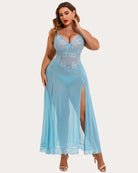 avidlove plus size lingerie babydoll mesh maxi nightdress strappy exotic side slits sleepwear