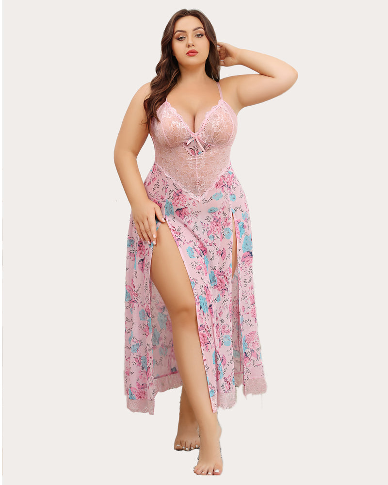 avidlove plus size lingerie for women babydoll sexy mesh maxi nightdress strappy exotic sleepwear side slits