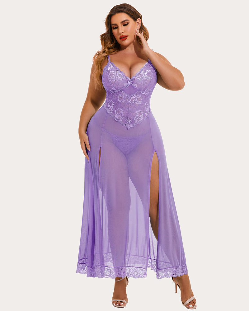 avidlove plus size lingerie for women babydoll sexy mesh maxi nightdress strappy exotic sleepwear side slits