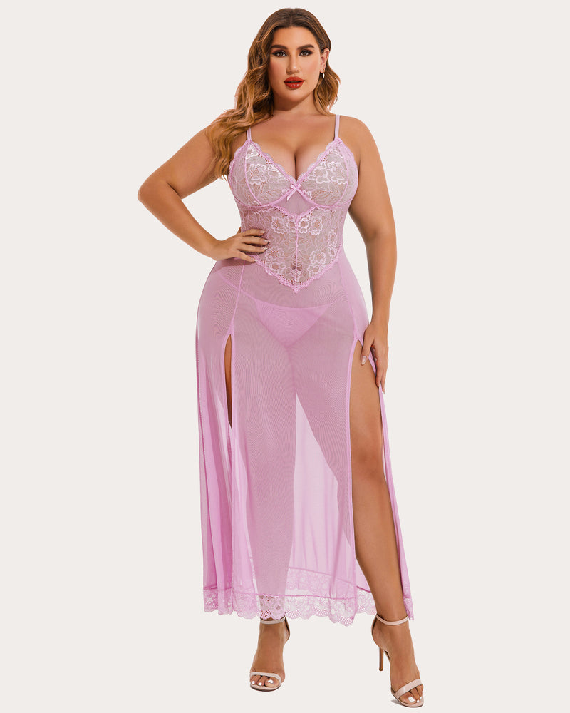 avidlove plus size lingerie for women babydoll sexy mesh maxi nightdress strappy exotic sleepwear side slits